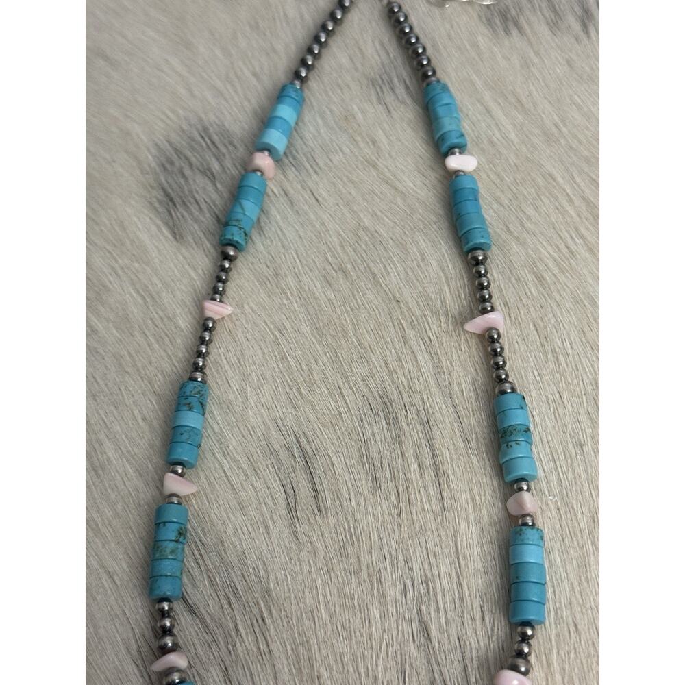 Sterling Silver Navajo Pearl Turquoise HEISHI Conch Nuggets Necklace 16.5-18.5” - Picture 6 of 12